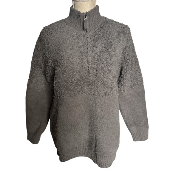 Barefoot Dreams Cozychic Mixed Shearling Pullover Glacier Gray Size Large NWT - Picture 3 of 8